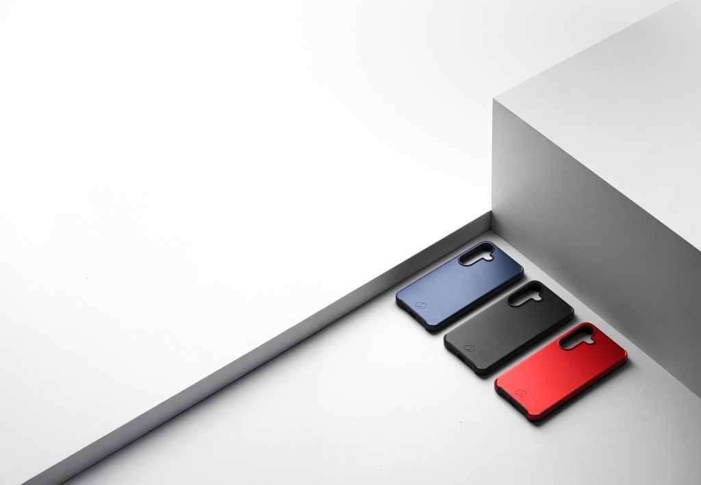 Nimbus9 Cirrus 3 cases for Samsung Galaxy S25 FE shown in black, blue, and red with slim protective design and MagSafe compatibility.